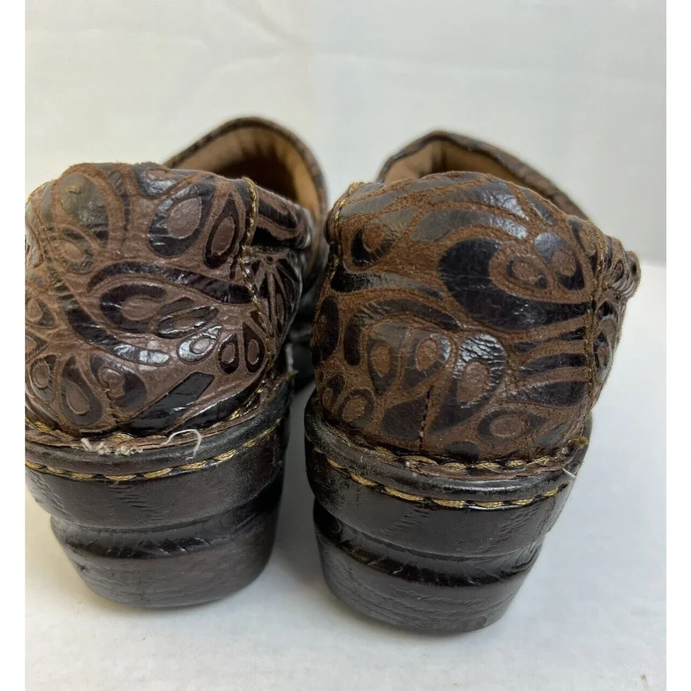 b.o.c. Peggy Slip-On Comfort Clog Women 7 Brown, Faux Tooled Leather Western